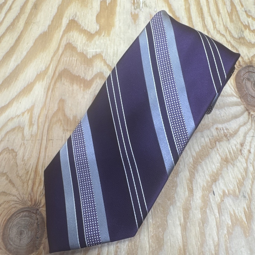 Michael Kors Purple Silver Stripe Silk Necktie Para Sailing Design Business Tie
